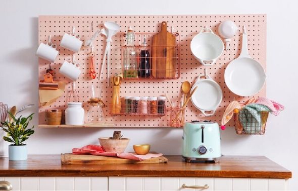 kitchen pegboard storage for small kitchens
