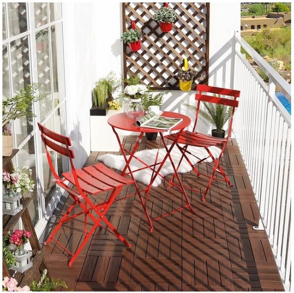 red bistro set for small balcony