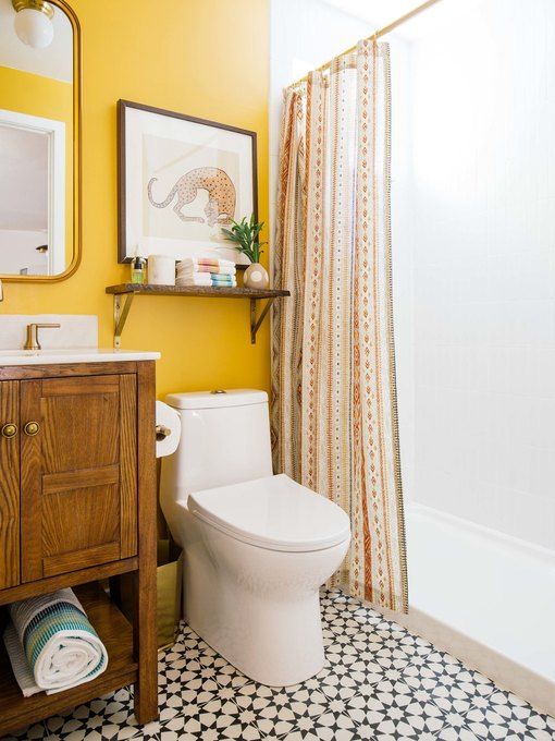 bold yellow color in small bathroom