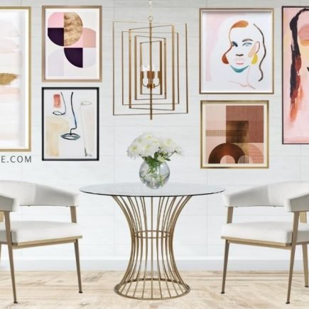 luxe gold and blush gallery wall dining room