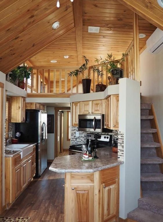 modern tiny home cabin with upstairs bedroom