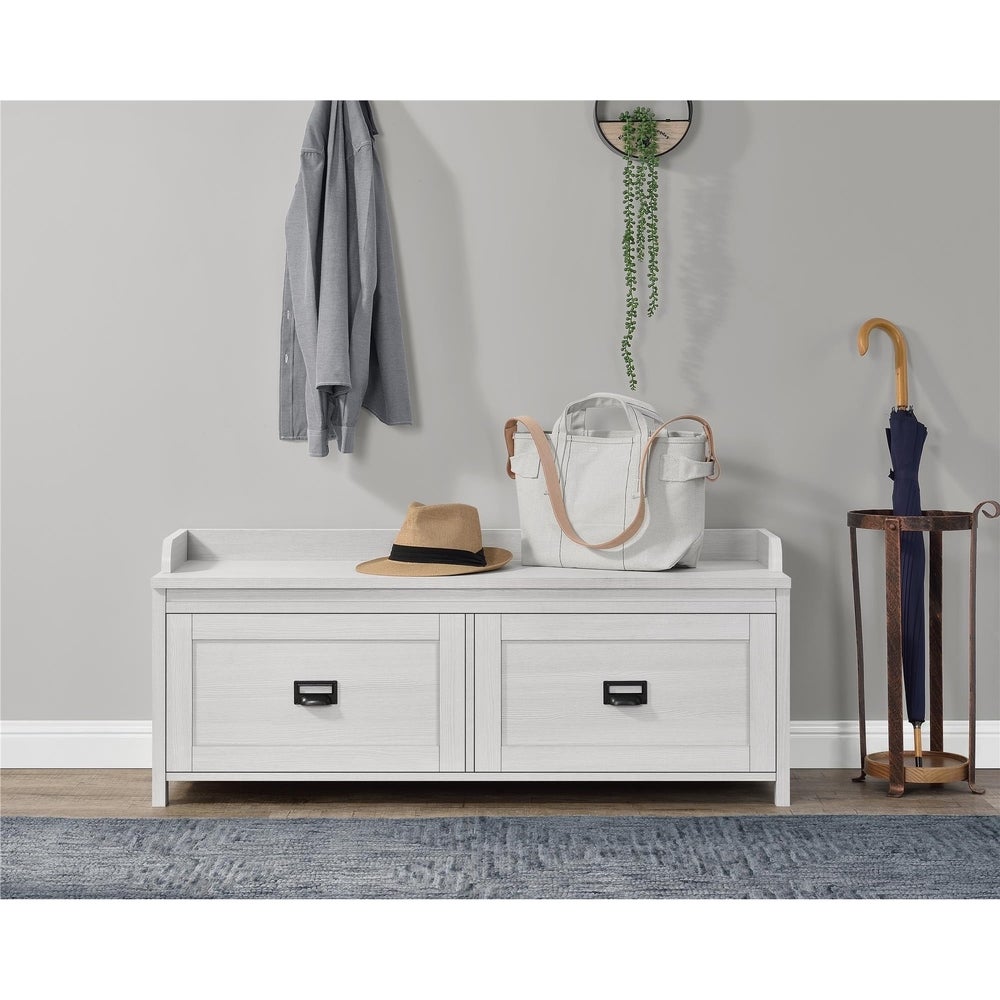 white country style entryway storage bench.