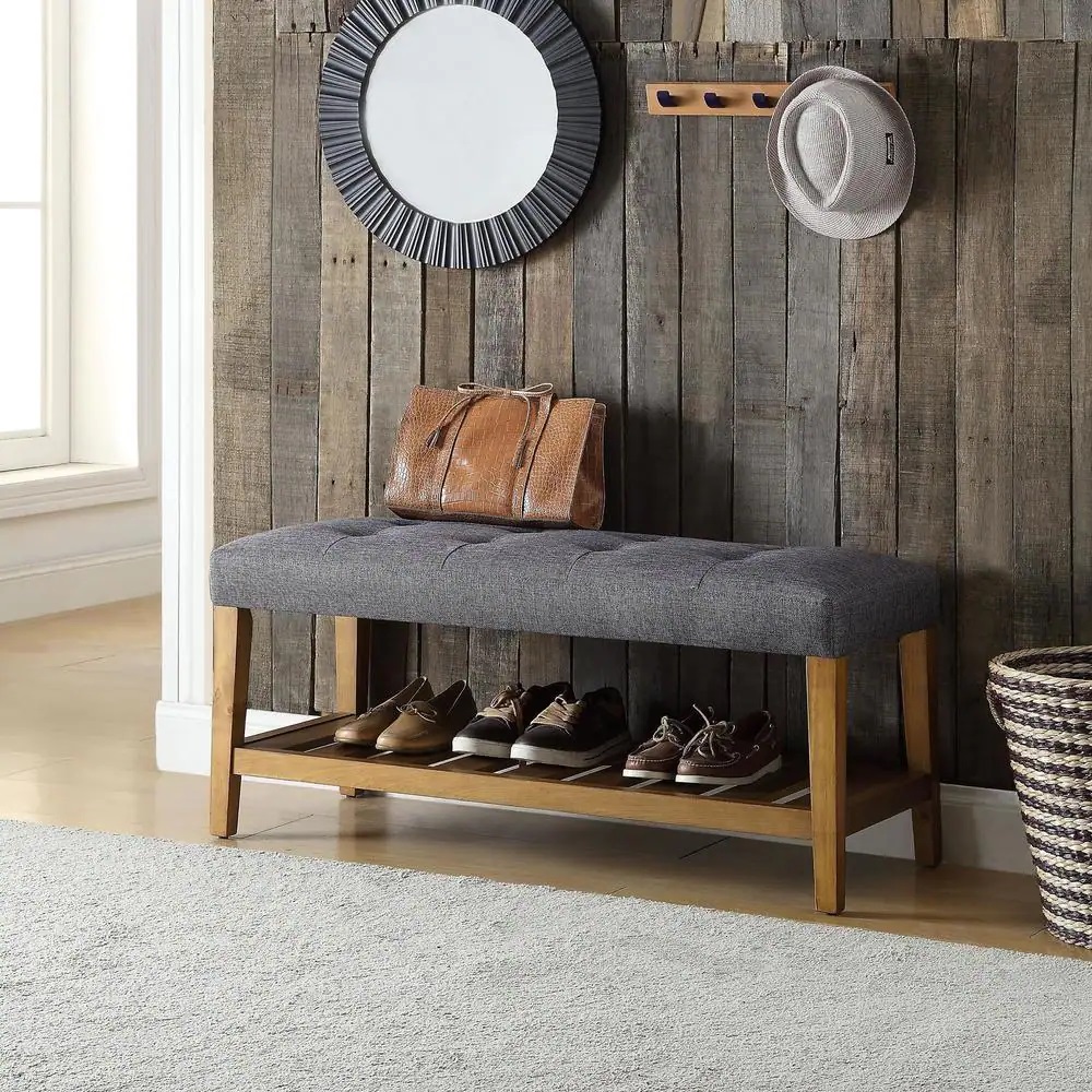 small tufted entryway bench for small spaces