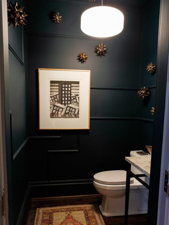 black contemporary powder room