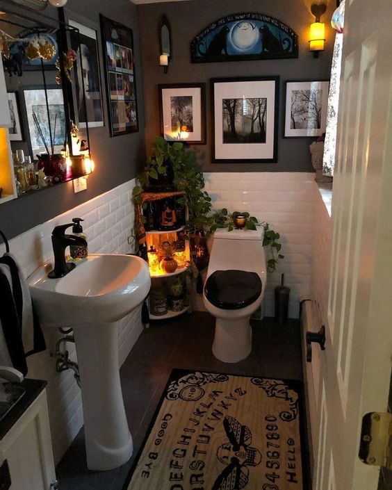 warm and cozy gray powder room