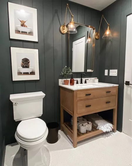 dark gray farmhouse powder room
