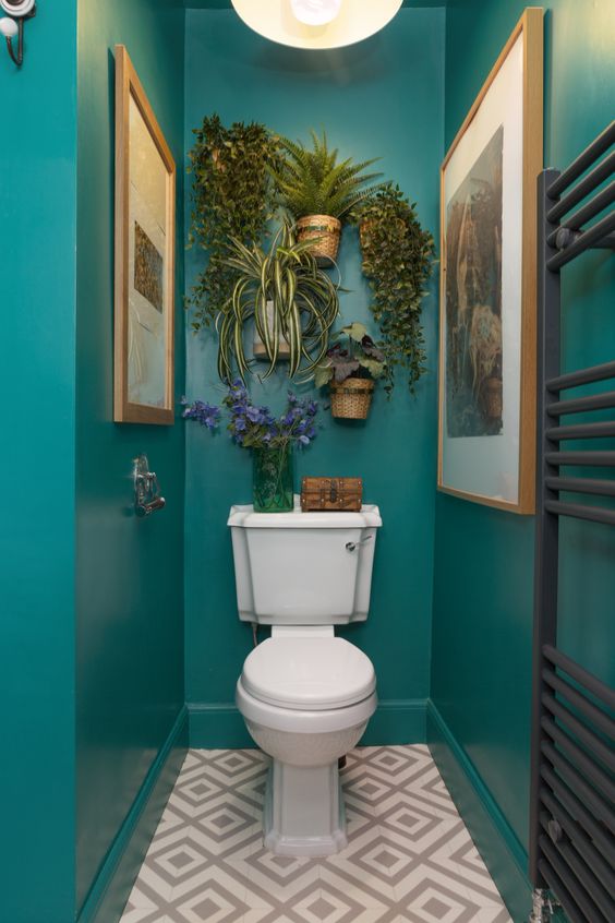 dark green tiny bathroom