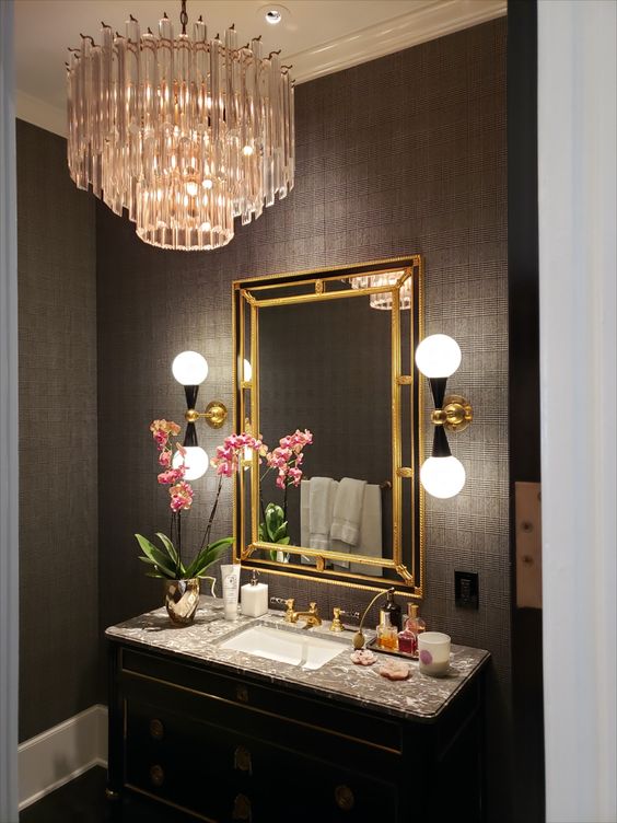 luxe dark bathroom