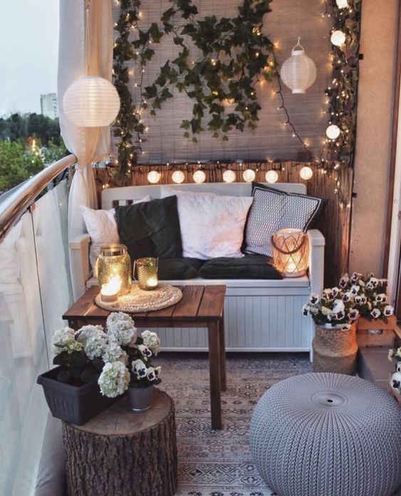 cozy balcony with different lights
