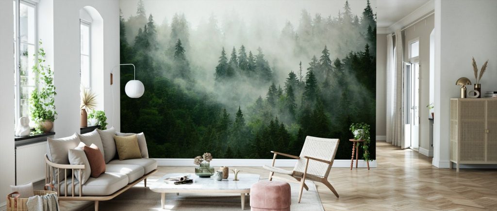 foggy forest wall mural
